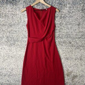 Tahari Dress Womens 2 Red Sleeveless Sheath Midi Career Cocktail Ruched Elegant